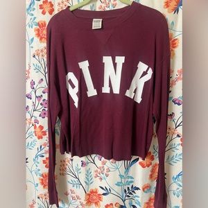 PINK Burgundy Waffle Knit Thermal Shirt- SIZE SMALL